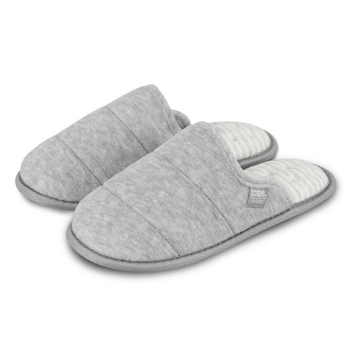 Isotoner® Ladies Marl Quilted Mule Slipper With Striped In Sock Grey Extra Image 1
